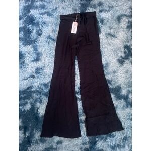 Wildfox Women's Wide Leg Palazzo Pants Black Tie Waist Lightweight‎